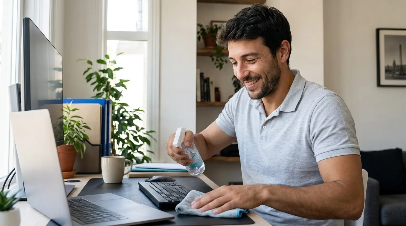 Mantener un espacio de trabajo libre de gérmenes a diario Mantener un espacio de trabajo libre de gérmenes a diario