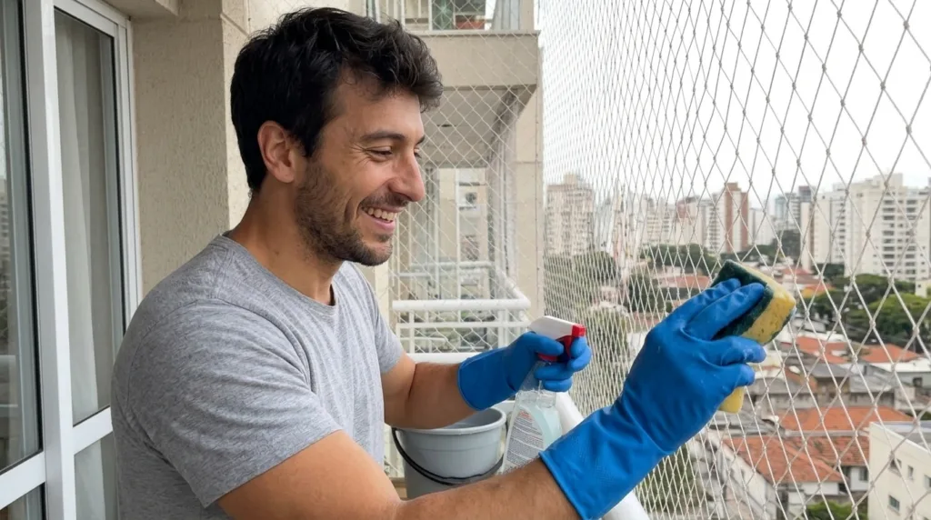Limpieza de balcones con redes de protección para mascotas
