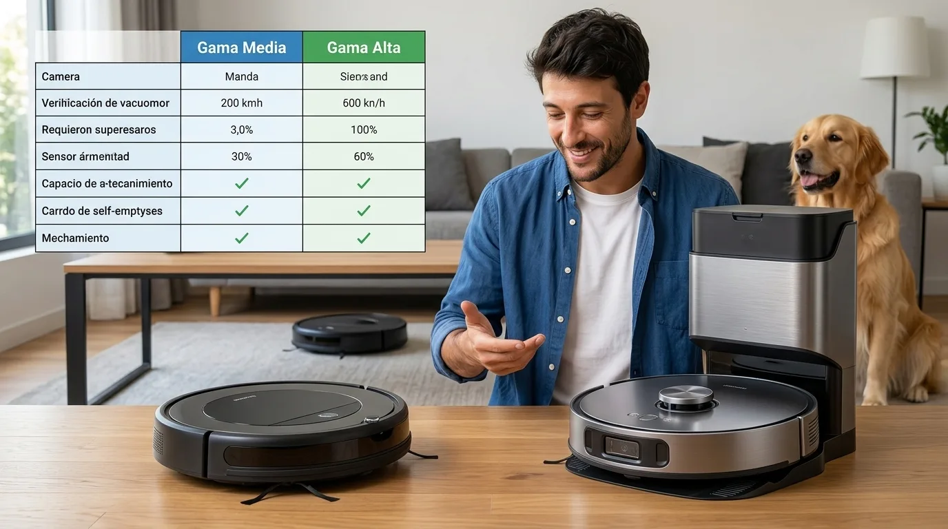 Comparativa de robots de limpieza: Gama media vs. Gama alta Comparativa de robots de limpieza: Gama media vs. Gama alta